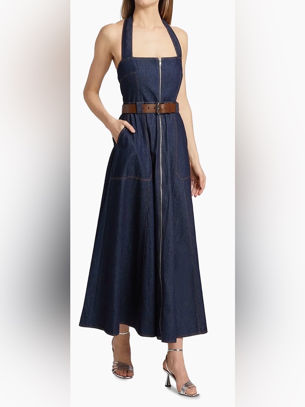 NWT NICHOLAS Anastasia Utility Halterneck Denim Indigo Midi Belted Dress 2 - Picture 7 of 17